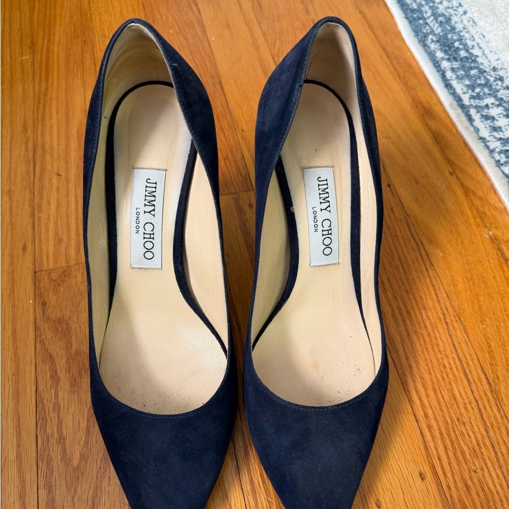 Jimmy Choo Navy Suede Pointed-Toe Pumps